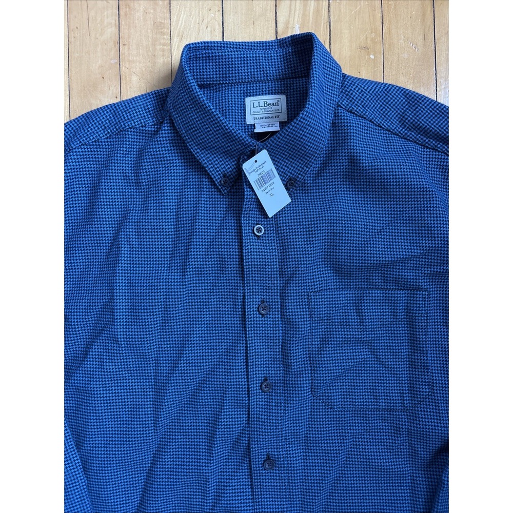 L.L. Bean Wicked Good Flannel Shirt Mens XL Blue Houndstooth Gorpcore Cabincore